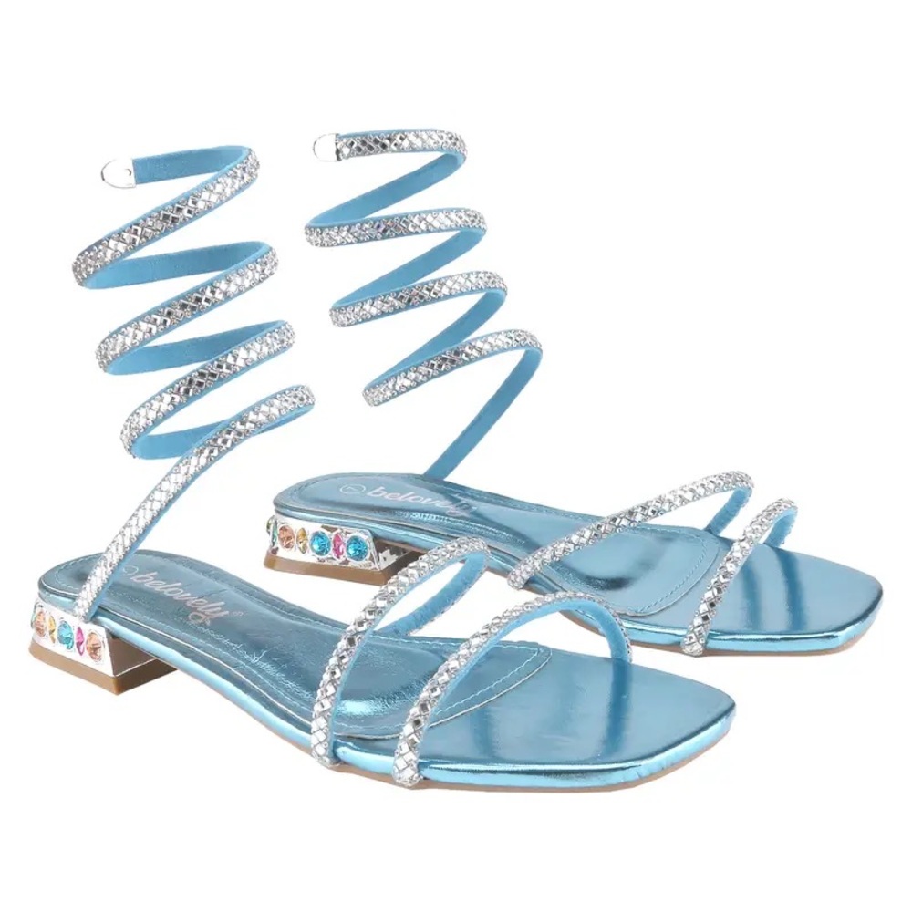 Teal and Silver Rhinestone Spiral Sandals